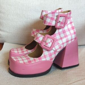 Pink Checkered Women's Platform Shoes